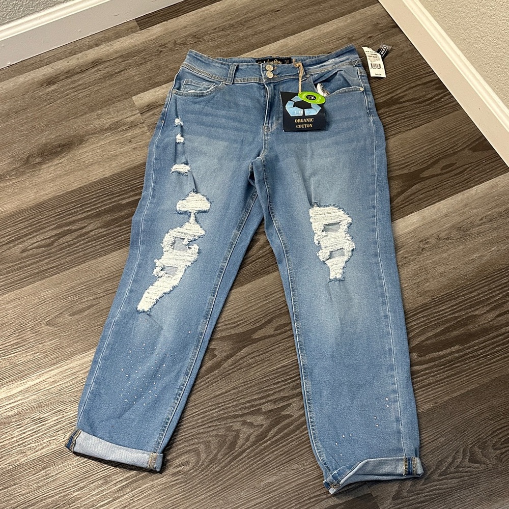 Indigo Rein Light Blue Distressed Mom Jeans - Picture 3 of 7